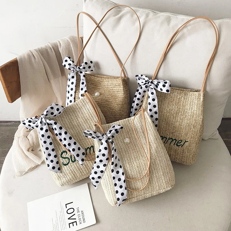 Женская сумка маленькая Летняя Пляжная из ротанга Плетеная соломенная женская