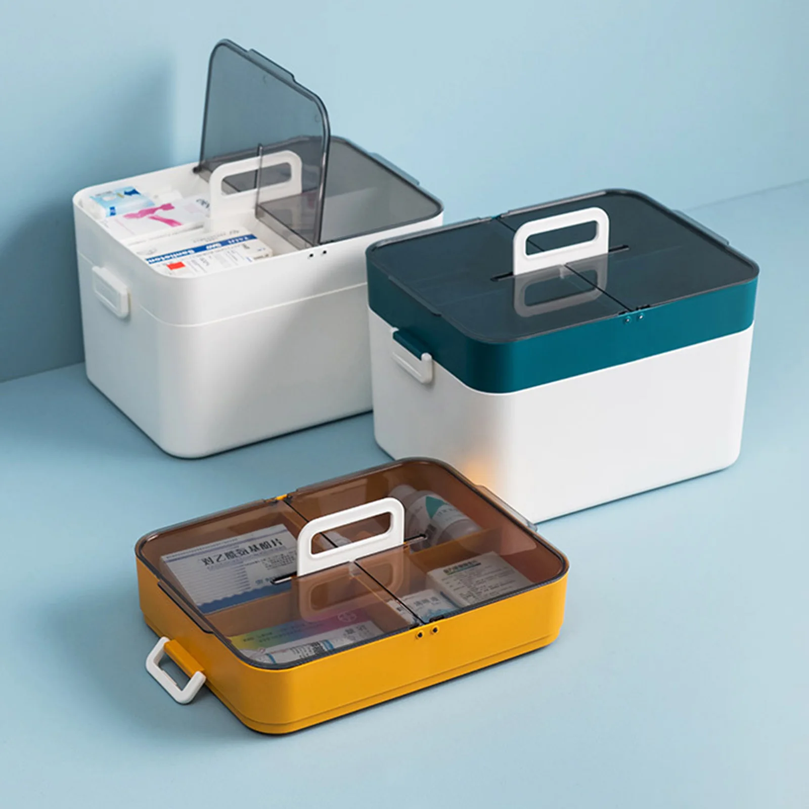 

Multilayer Plastic First Aid Box Portable Small Medicine Case with Lid Household JA55