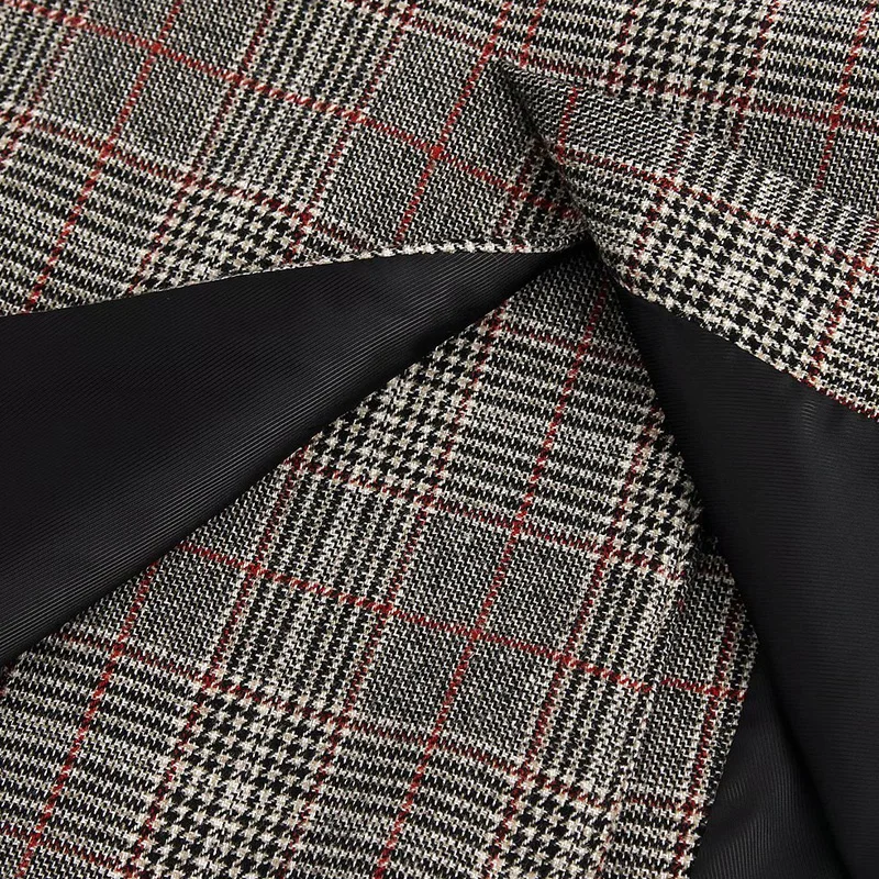 

Women Autumn Plaid Casual Blazers Coats Double Breasted Notched Vintage Female Office Lady Elegant Blazer Outerwear Clothing