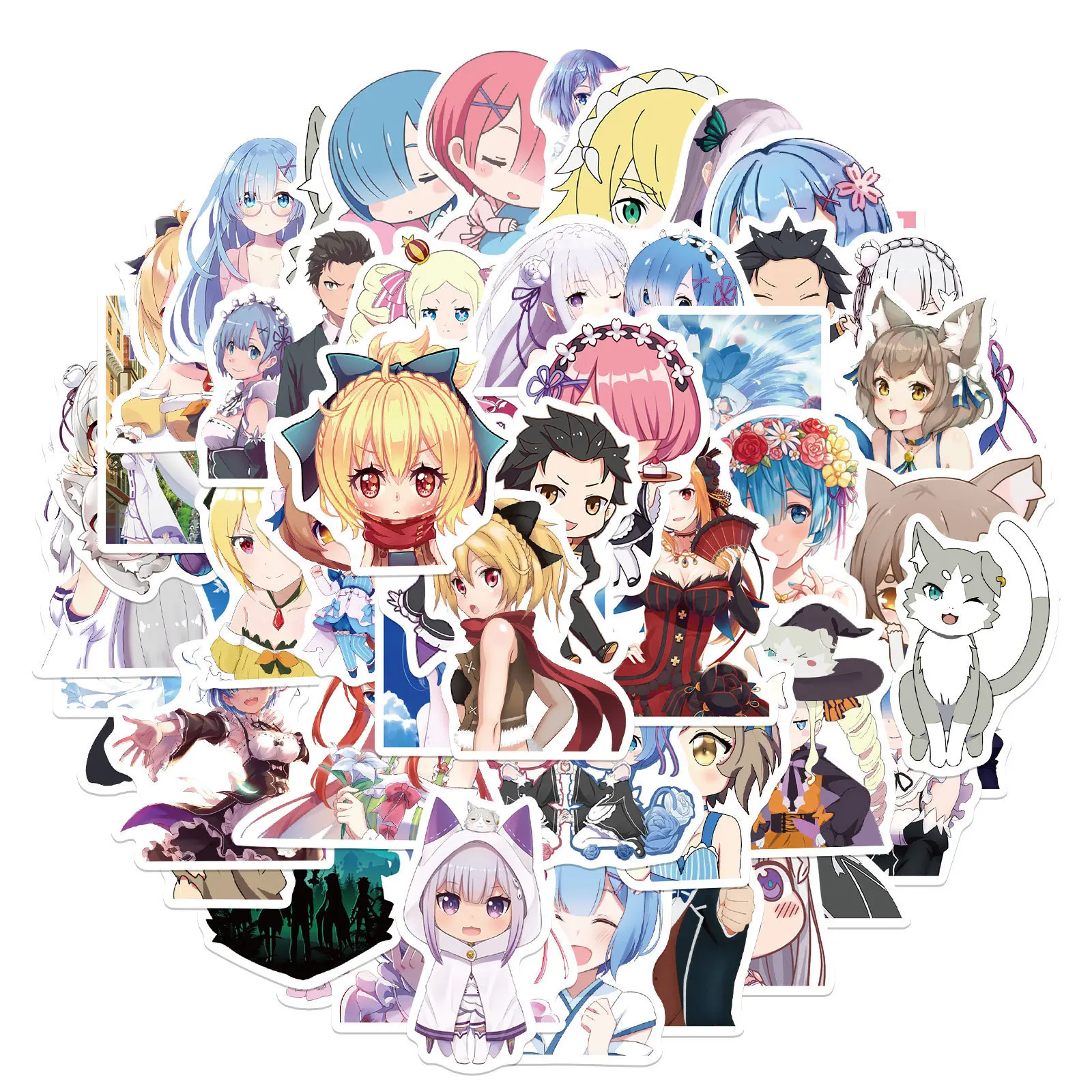 Pegatinas de Anime para chica, juguetes de dibujos animados Rem Ram, pel&iacute;cula de recuerdo, 50 Uds./lote-1