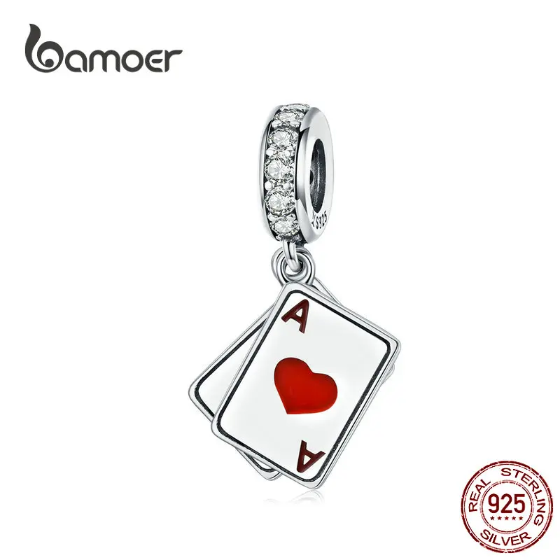BAMOER Poker Ace двойная подвеска шарм для оригинального 925 серебряный браслет с шармами Стерлинговое Серебро 925 Breloque DIY Ювелирные изделия SCC1172