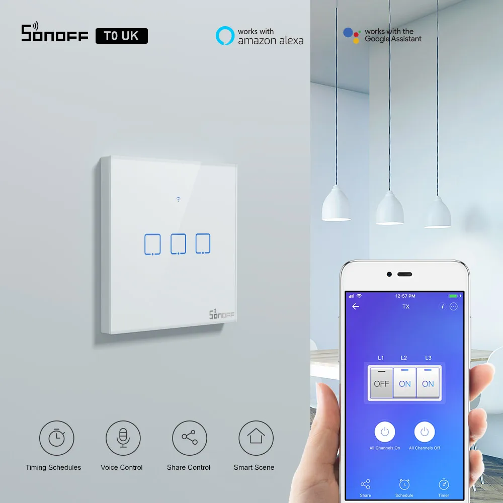 Itead SONOFF TX UK сенсорный переключатель Wifi настенный светильник T0UK беспроводной