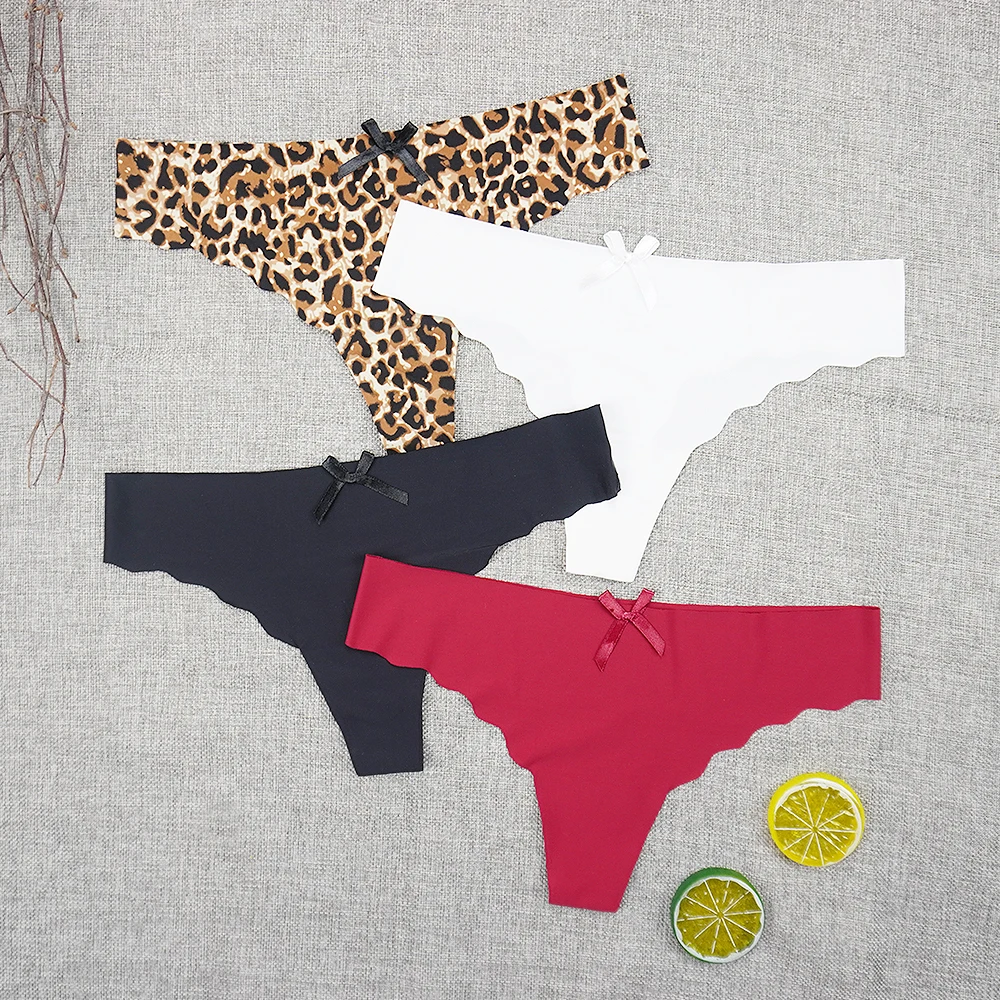 

3pcs/lots Seamless Underwear Panties Thong Sexy String Intimate Leopard Print Super Thin Ice Silk Wholesale Low-rise Underpants