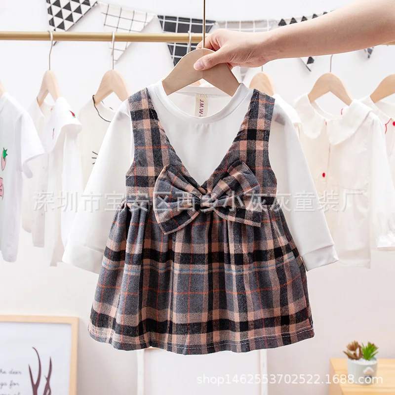 

Summer Girl Dress Solid T-shirt Tops Striped Plaid Bow Princess Dress Lovely Color Kids Dresses for Girls Fashion Girls Clothing