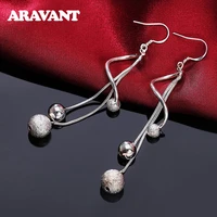 925 silver twist sanding smooth bead drop earrings for women wedding jewelry