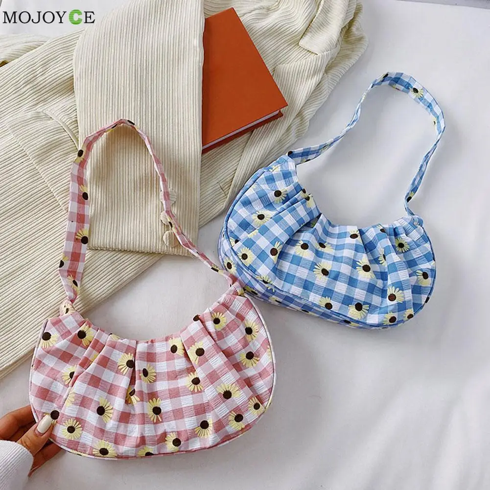 

Female Baguette Handbags with Daisy Pattern Printed Tote Canvas Embossing Shoulder Underarm Bags for Shopping