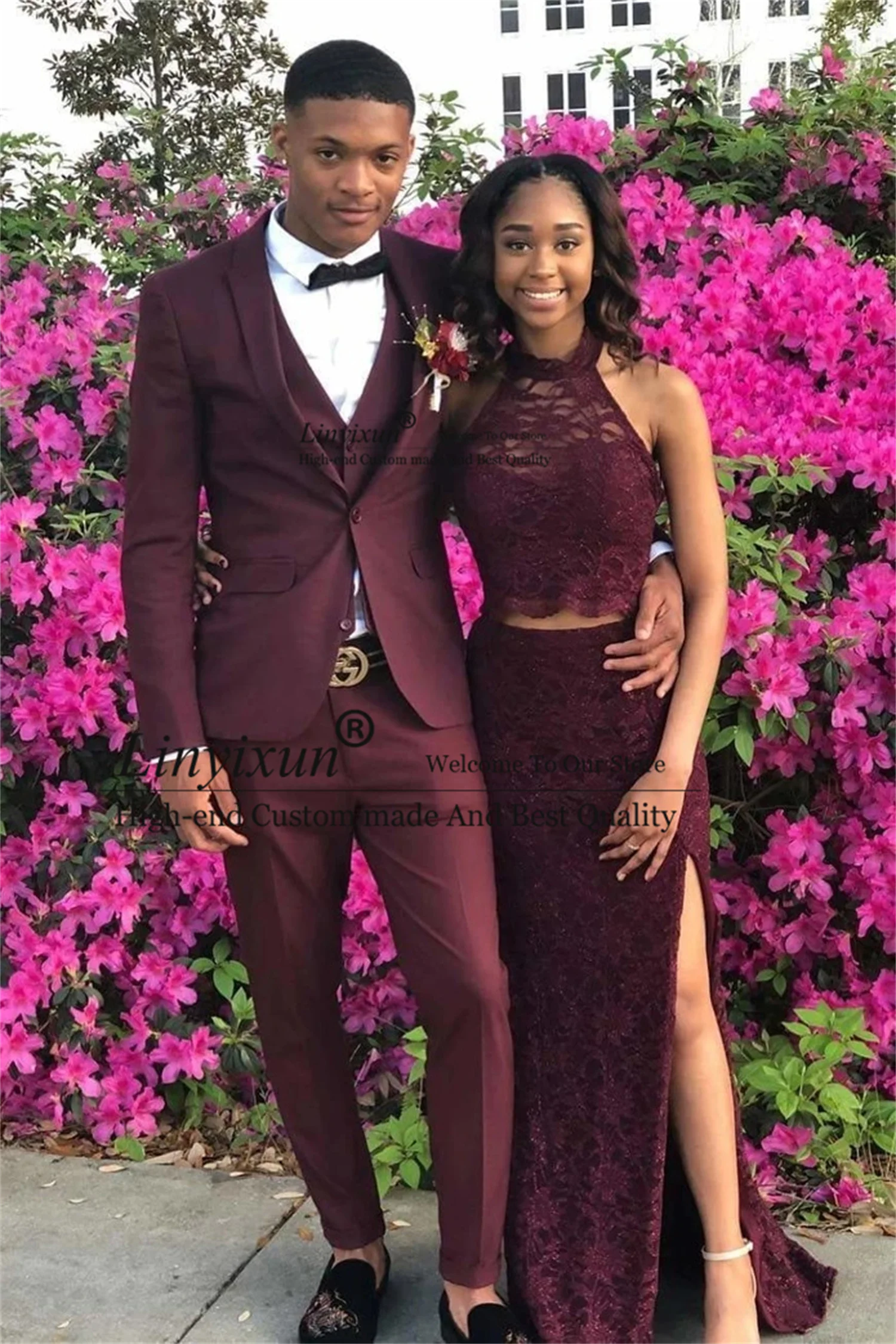 

Burgundy Men Suits For Wedding Notched Lapel Groomsmen Blazer Male Party Tuxedos Groom Wedding Suits 3 Pieces Set Costume homme