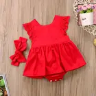 Pudcoco Newbronрождественское Красное Кружевное Платье-комбинезон с оборками Детские Рождественские хлопковые мягкие Праздничные платья для девочек 0-24 месяцев