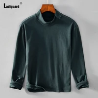 ladiguard plus size t shirt mens long sleeve mandarin collar basic tops 2021 autumn new casual pullovers sexy homme clothing
