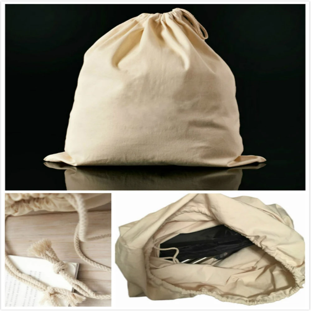 Cotton canvas bag 48x60cm reusable cotton drawstring shopping bag men and women travel shopping tote bag storage bag