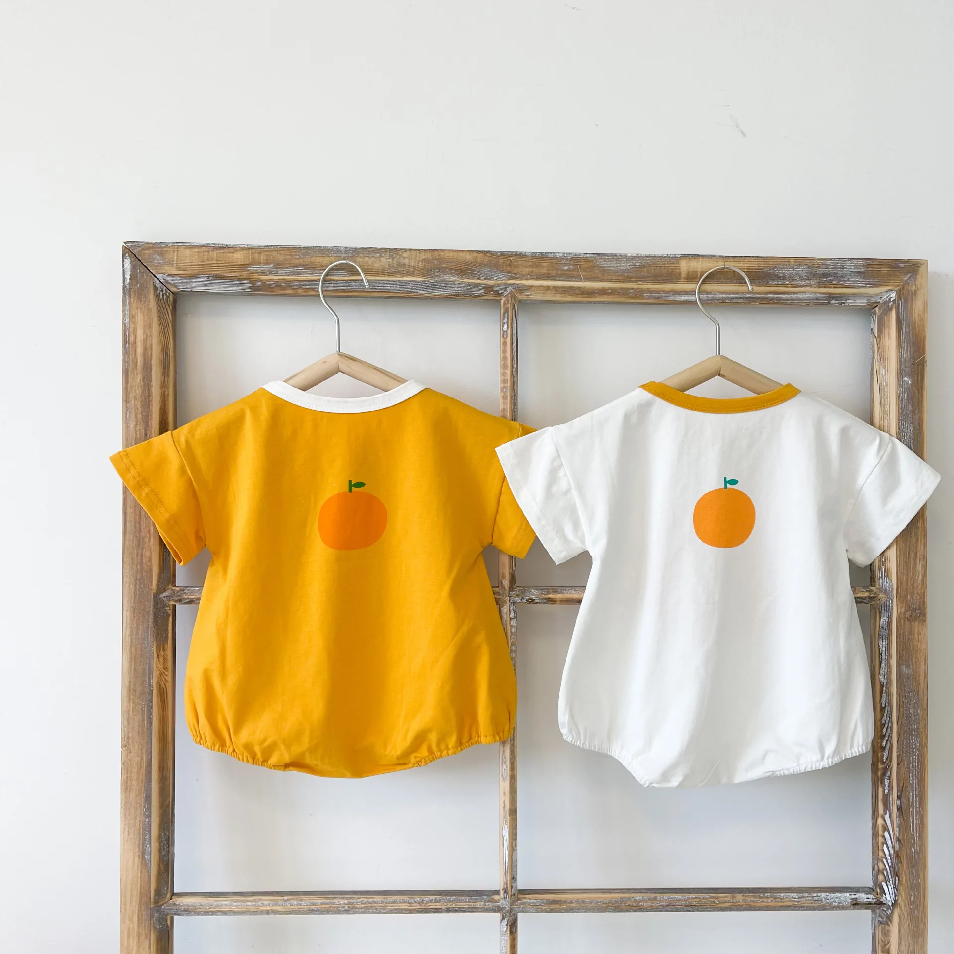 

Cartoon Orange Print 2021 New Summer Short Sleeve Bodysuit Cotton Baby Boys Girls Jumpsuit Children Spring Outfits Clothes