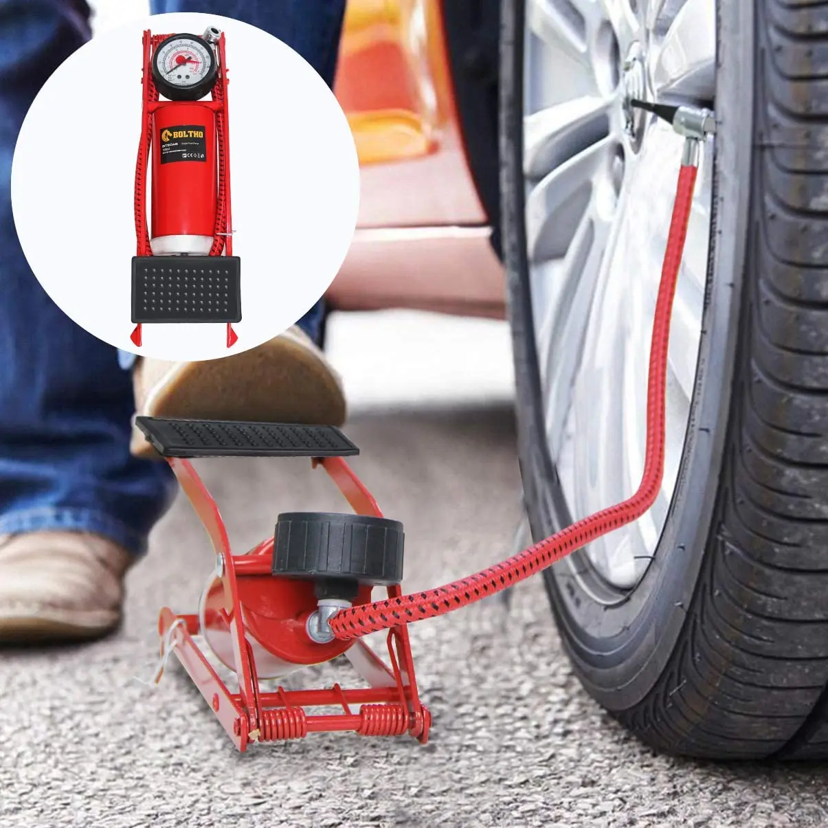 Насос воздушный напольный BOLTHO портативный одноцилиндровый с точным манометром и