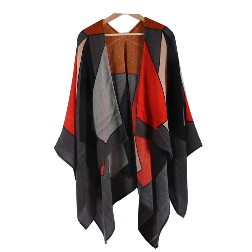 Женский зимний шарф винтажное Клетчатое одеяло Кашемировое пончо накидка из