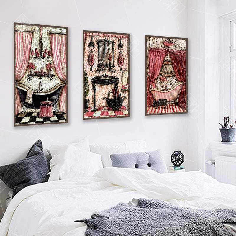 Абстрактный винтажный Декор для комнаты принцессы Картина на холсте розовая