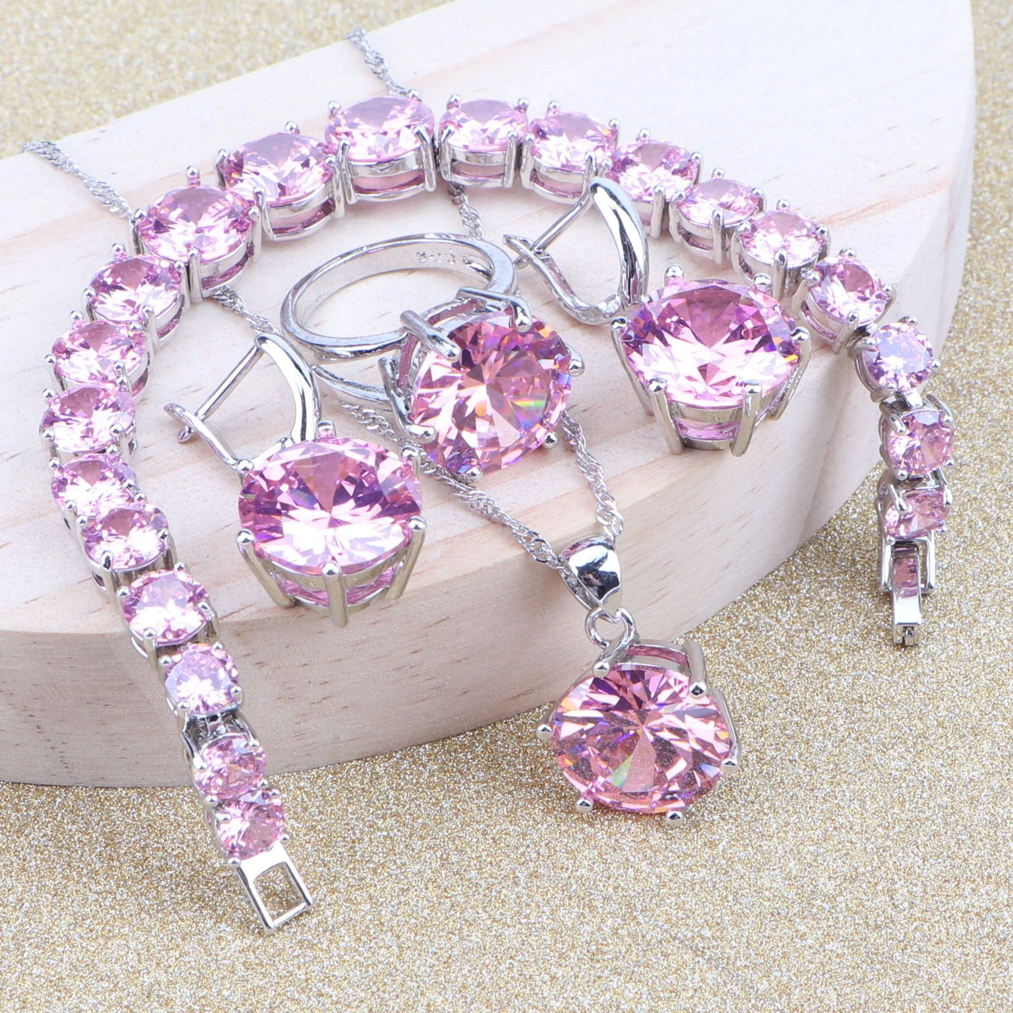 Набор свадебных украшений из серебра 925 пробы набор с розовым цирконием кулон