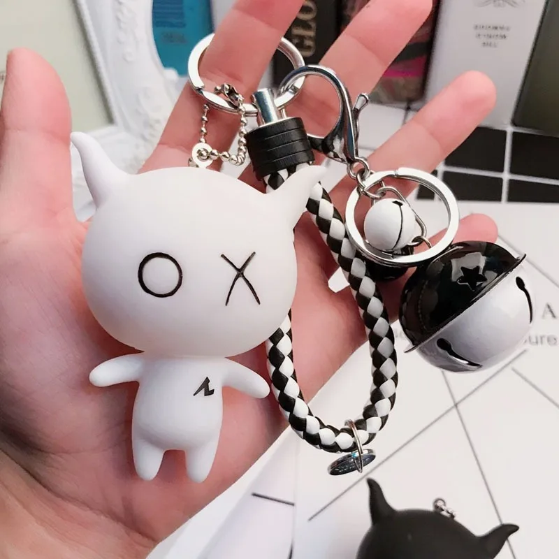 

Cartoon Enamel Antu Black Boy Key Chain Lovely Bell Lady Bag Hang Car Key Chain Pendant