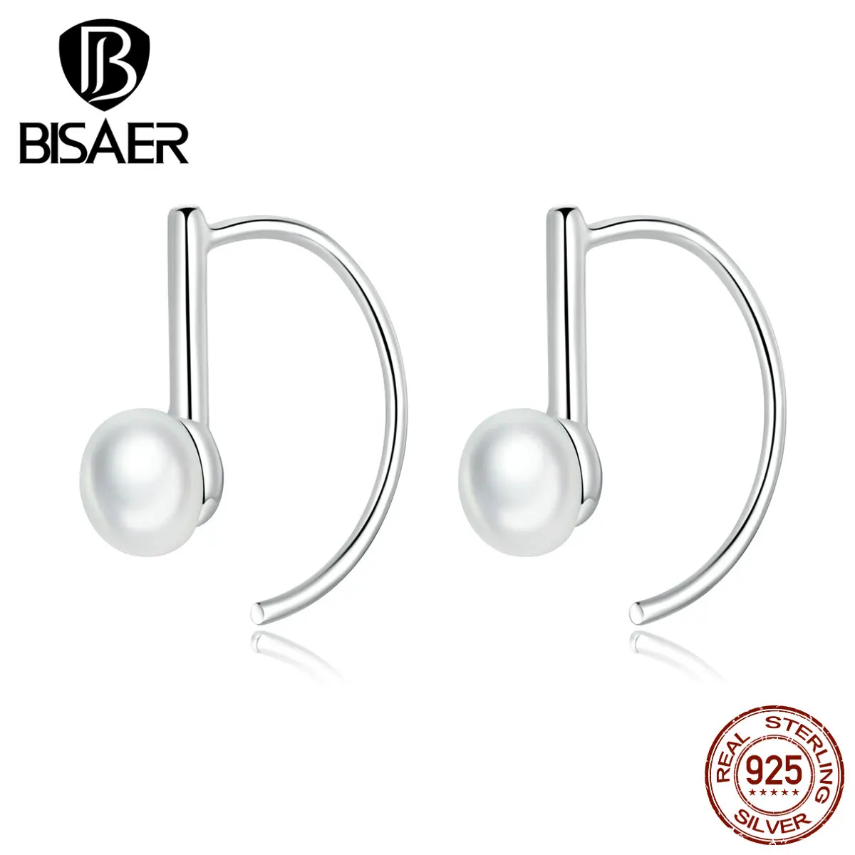 Свадебные серьги BISAER 925 пробы серебряные геометрические жемчужные гвоздики для