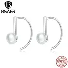 Свадебные серьги BISAER 925 пробы серебряные геометрические жемчужные серьги-гвоздики для женщин Роскошные ювелирные изделия ECE604-A