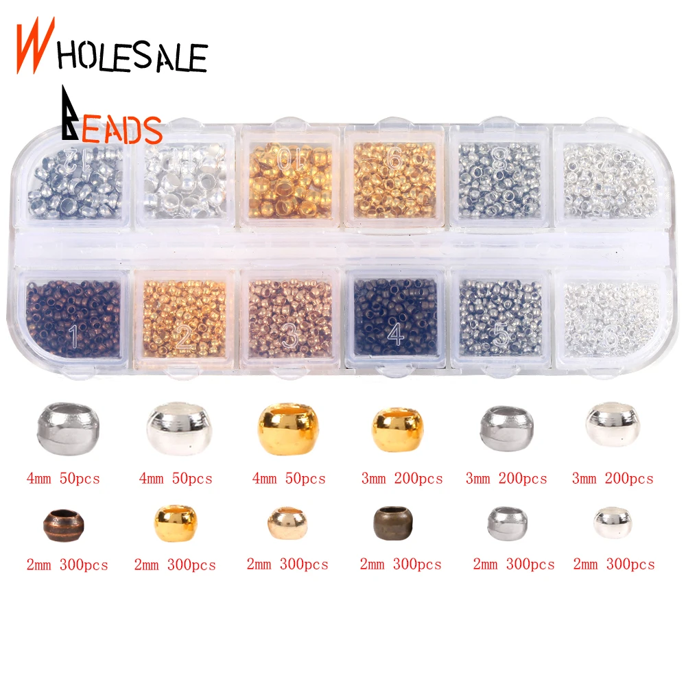 

2/3/4mm 12 Grids Positioning Beads Copper Ball Crimp End Stopper Spacer Beads Alloy Accessories Kit for Jewelry Making Findings