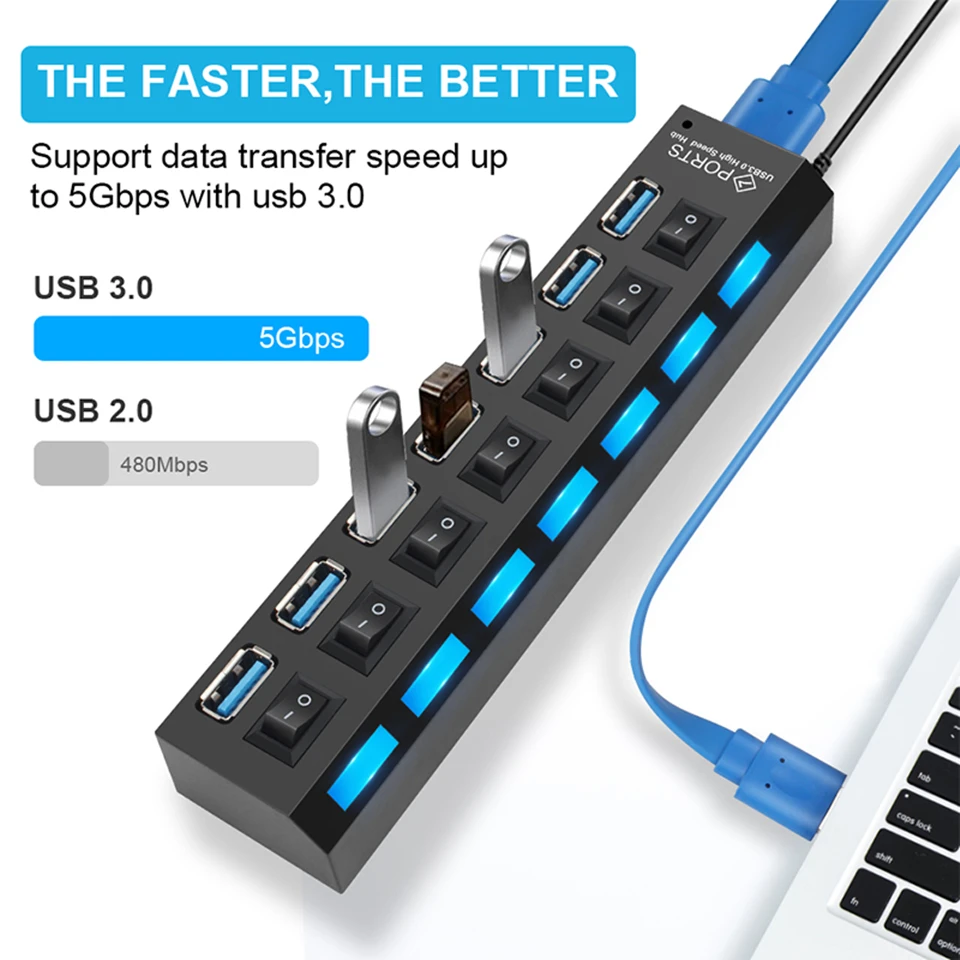 Usb хаб USB 3 0 концентратор сплиттер многопортовый с адаптером питания несколько