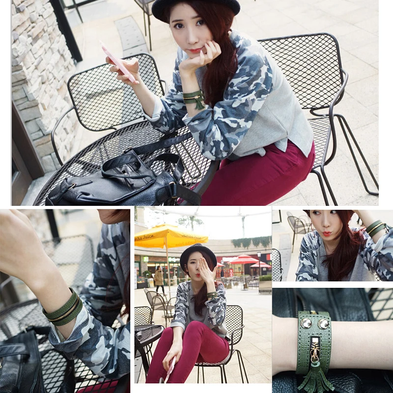 New Fashion Tasse Zipper Wide Leather Women Bracelet Trendy Adjustable Bracelets Bangles Woman Charm Jewelry Accessories