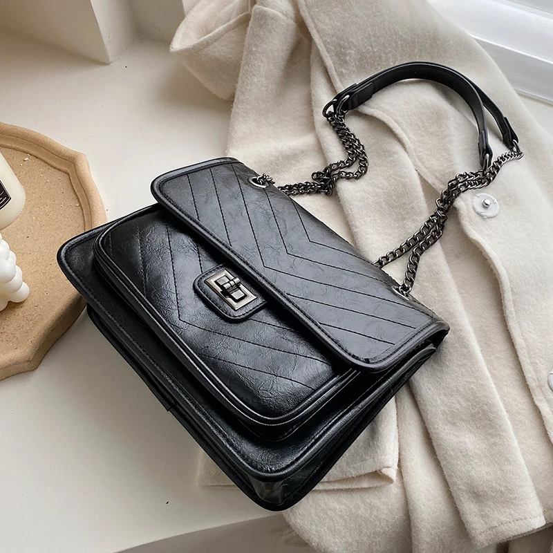 Pequena Cor твердых ПУ и нарочито бесхитростного дизайна Bolsa De Ombro Couro Feminino 2020 Cadeia Luxo Alta