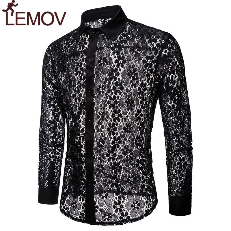 Роскошная кружевная рубашка с цветочной вышивкой для мужчин новинка 2018