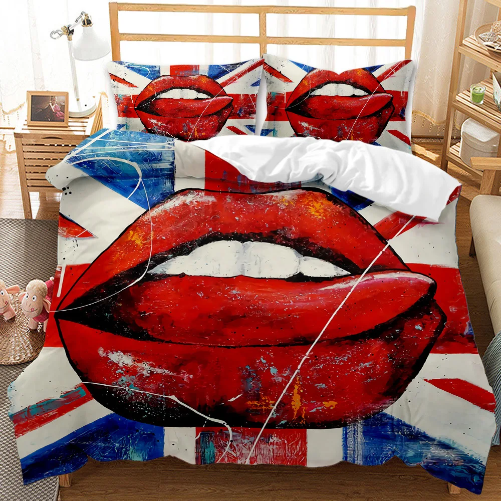 

Red Lips Bedding Set Coupon Kiss Marks Bed Quilt Cover Set No Comforter Sexy Lip Queen Duvet Cover Set for Boys Girls Bed Linen