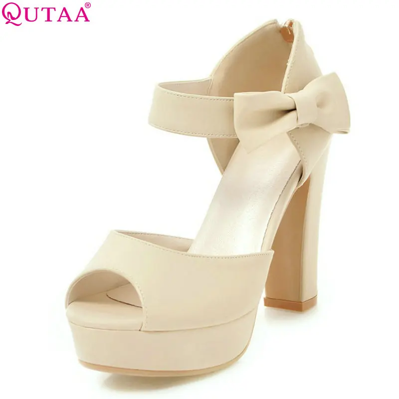 Женские туфли лодочки на платформе QUTAA летние из искусственной кожи с открытым