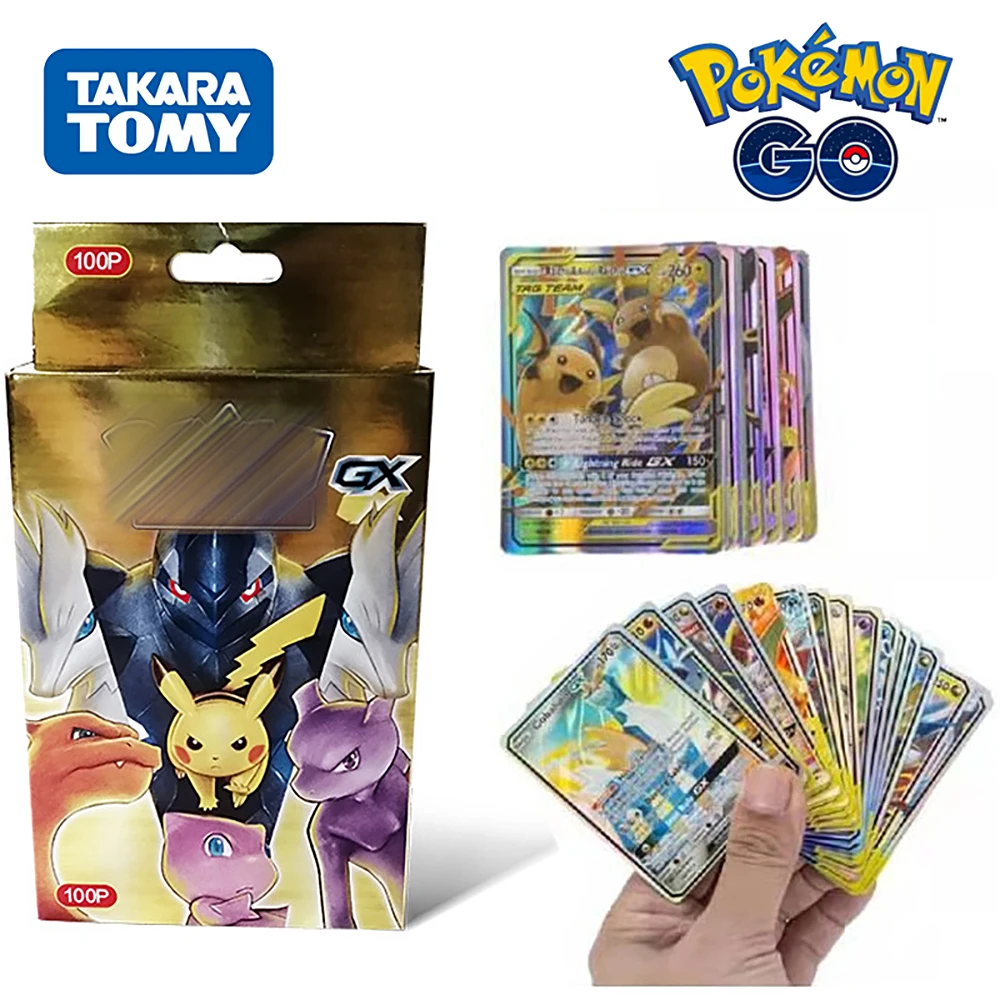 

100PCS Pokemon Full Flash GX Cards Toys Featuring 63 TAG TEAM Collection Box English Pokemon Card Game for Kids Chrismas Gifts