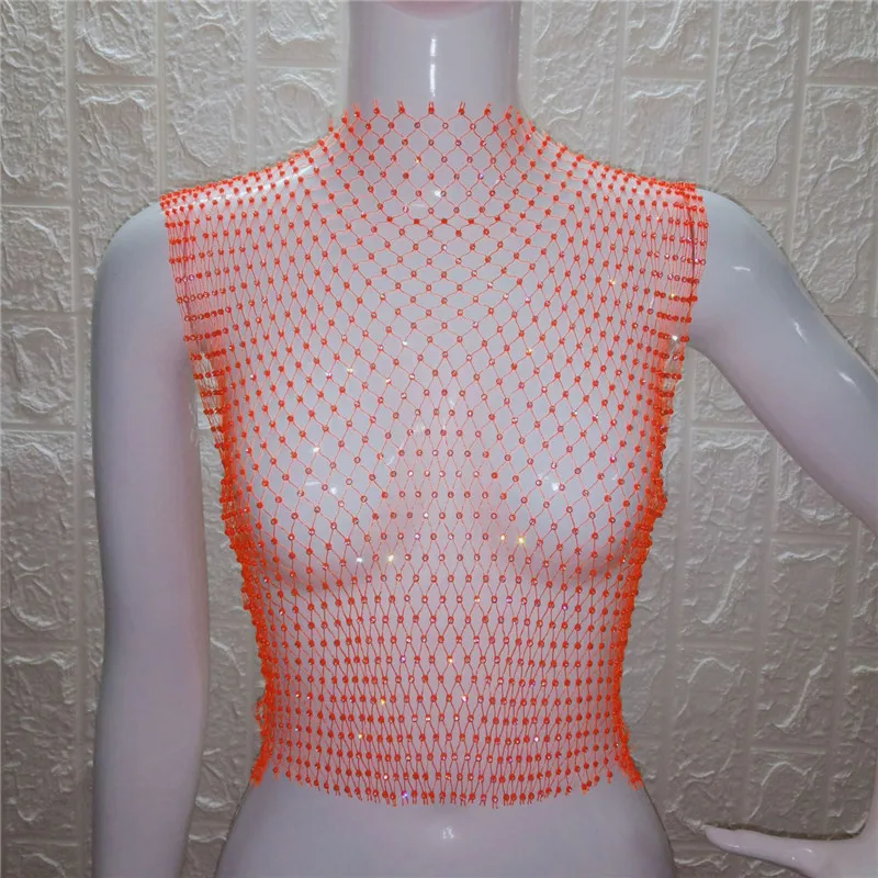Блестящие стразы, топ на бретелях, Женский сексуальный прозрачный сетчатый лоскутный короткий топ без рукавов, модная Клубная одежда, женские топы на бретелях