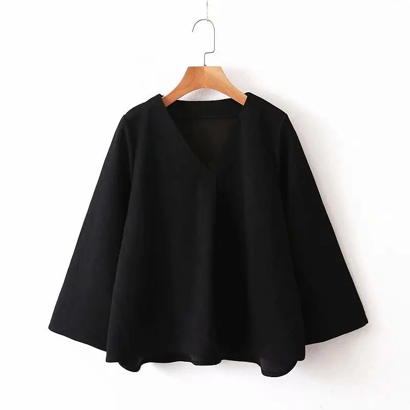Женский Осенний плащ рубашка для девушек с v образным вырезом черный однотонный