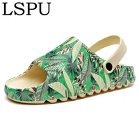 mens summer leaves yeez slides slip on breathable cool beach sandal lightweight fish mouth men slippers clogs plus size 39 46