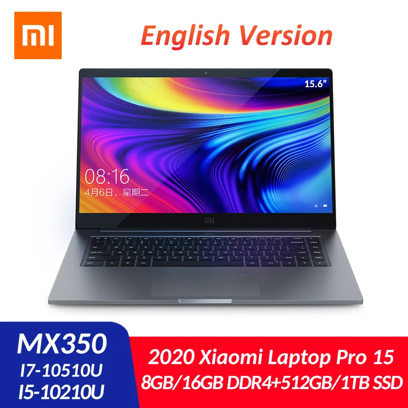 Оригинальные Xiaomi Mi ноутбук Pro 15 6 дюймов MX350 i7 10510U /i5 10210U 16 ГБ/8 Гб оперативной памяти