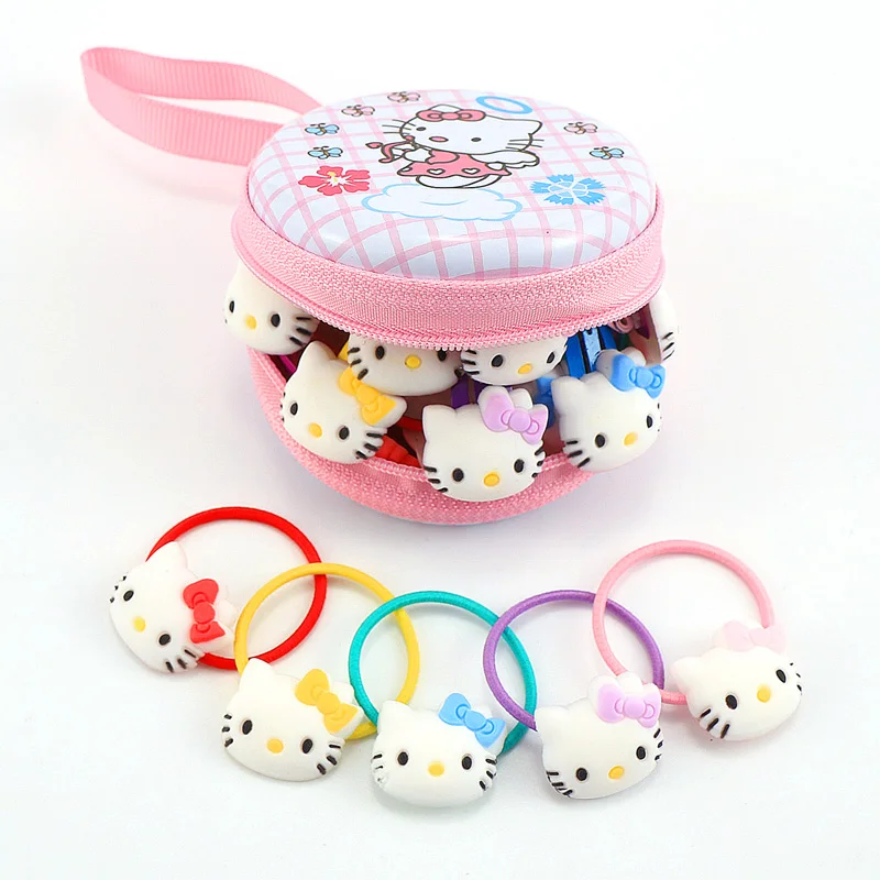 Милые детские аксессуары для волос hello kitty для девочек, детские заколки для волос с медвежонком и кроликом, эластичные резинки для волос с коробкой для хранения - Цвет: 20pcs Band pink