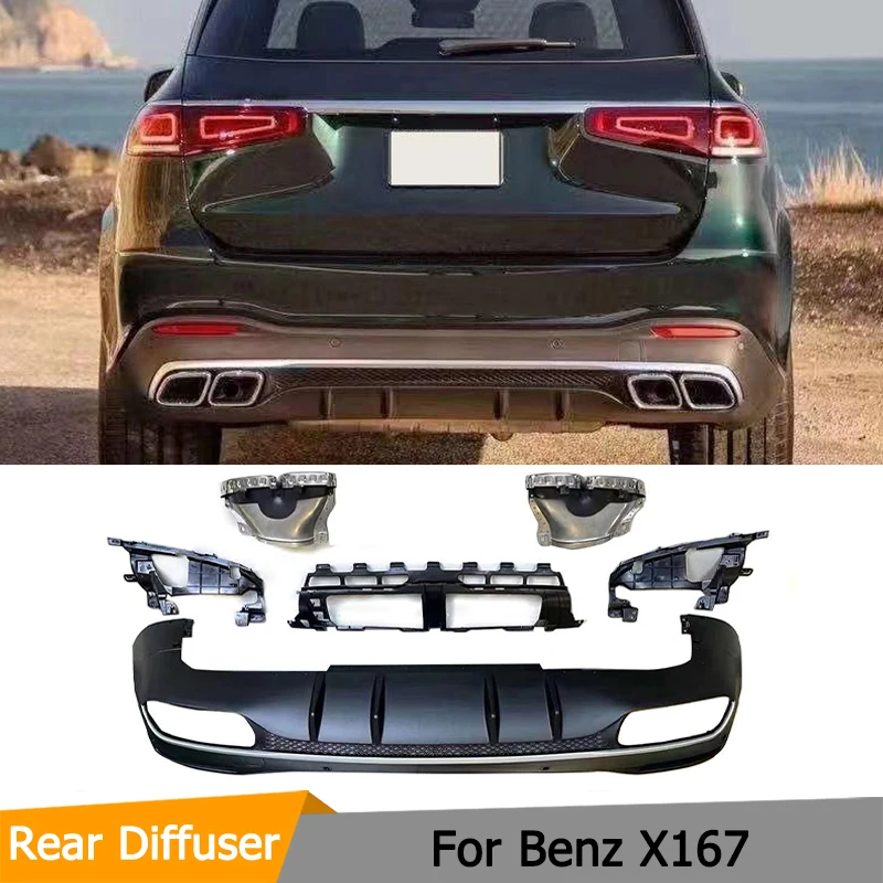 

Car Rear Diffuser Lip Spoiler for Mercedes Benz X167 GLE SUV 2020 2021 PP Rear Bumper Diffuser Spoiler with Exhaust Tips