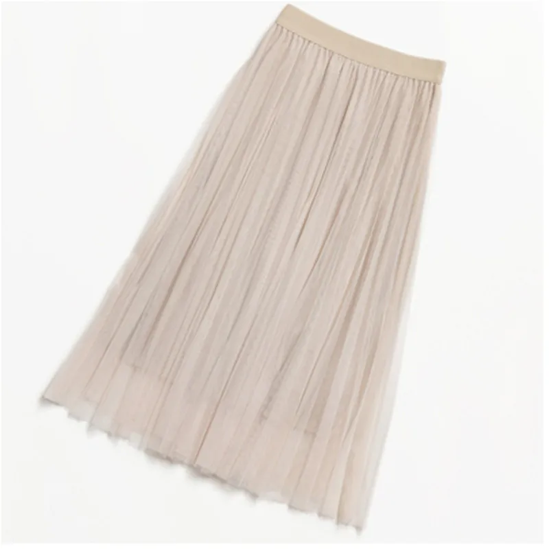 

New 2021 Women Tulle Skirt Elastic High Waist Mesh Spring Summer Fashion Long Skirt A Line Skirt Girl Korean Pleated Faldas