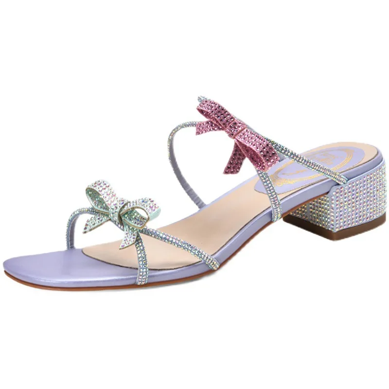 

Rhinestone Sandals 2021 Summer Spring Shoes Women's Heels Suit Female Beige Girls New Comfort Fashion Block Black Flat PU Solid