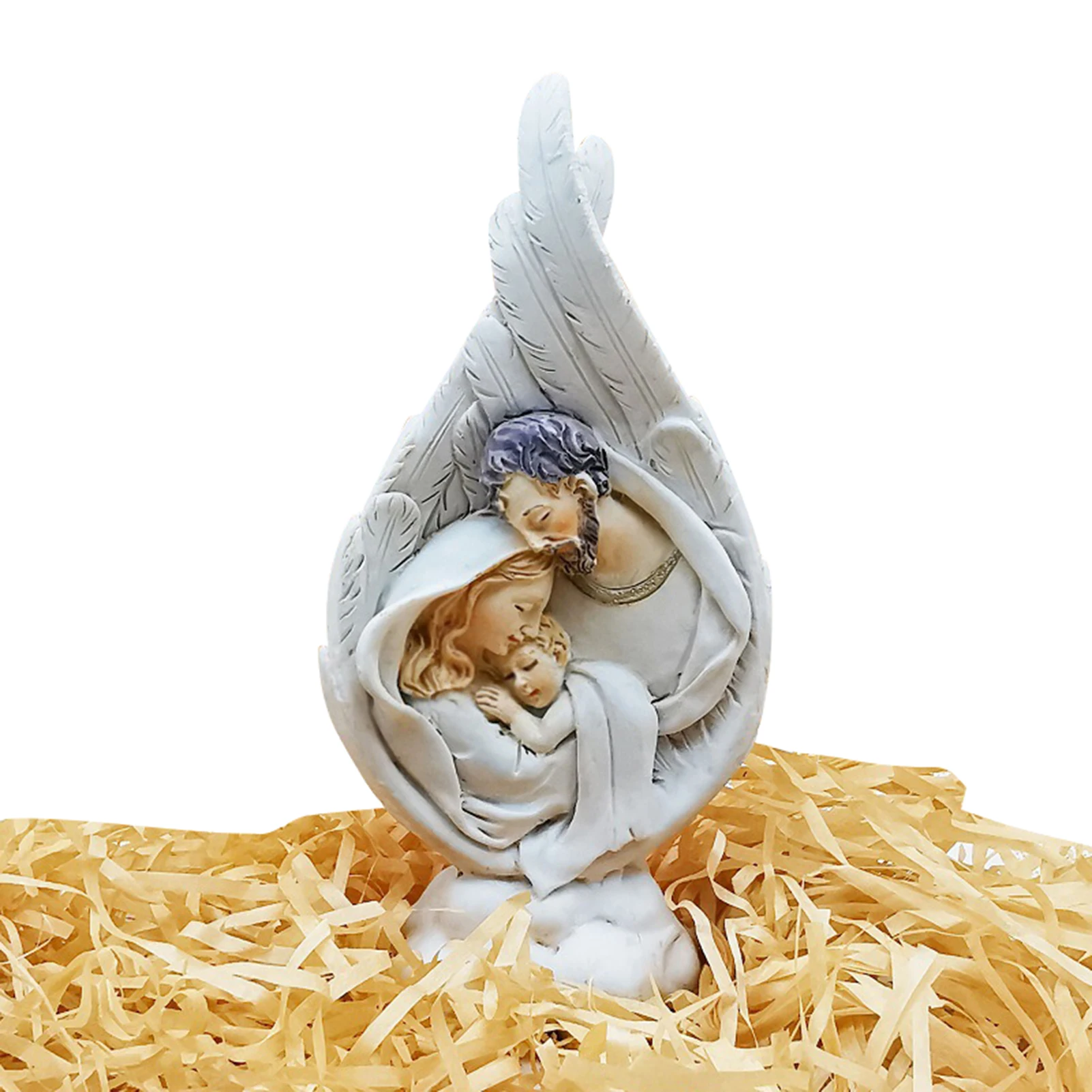 

Holy Family Statue Collectible Figurines Handmade Resin Angel Wings Ornament Religious Catholic Gifts for Men Women EL