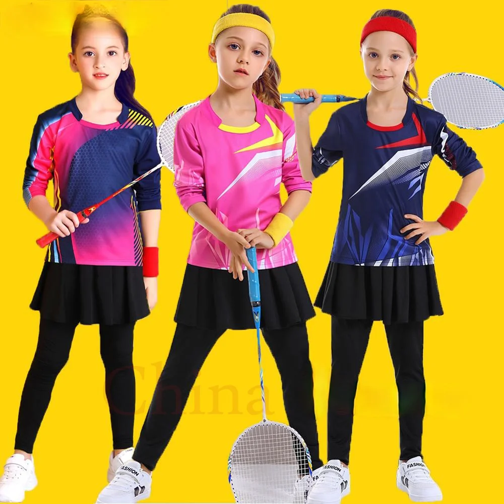 

Girls Tennis Shirts Skirt Pants Sets , Full Sleeve Women's Clothing , Kid Tennis Skorts Kits , Children Badminton Sport T-Shirt