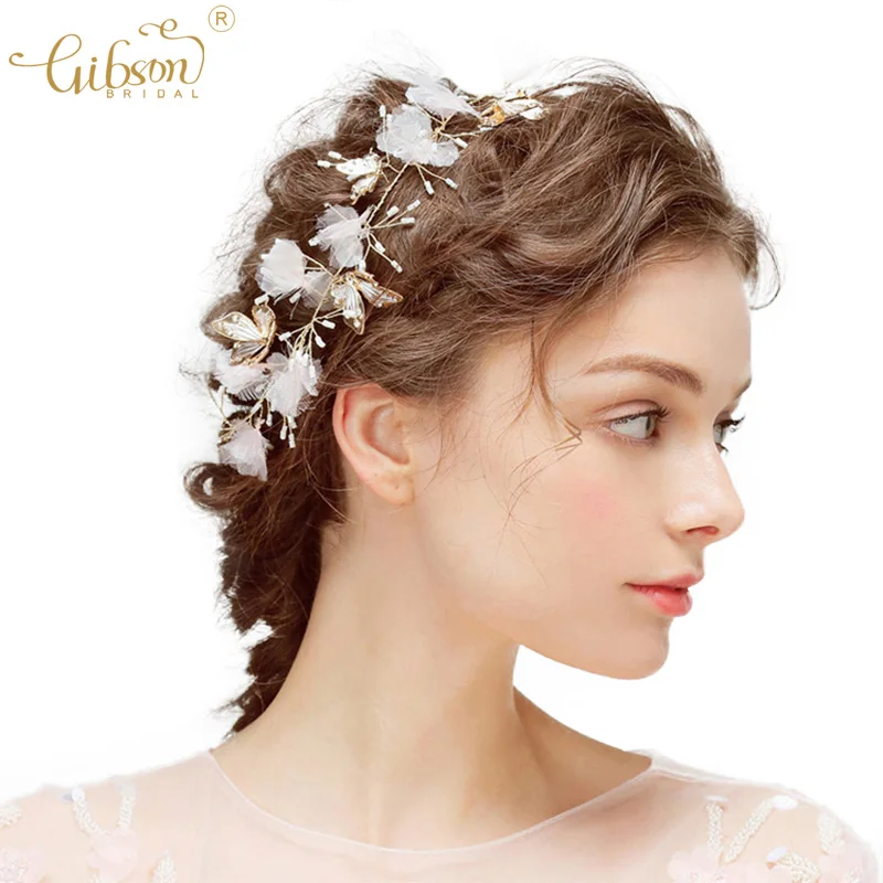 

Woman Girls Headpiece Butterfly Flower Headbans Wedding Bridal Hair Vine Wedding Hair Accessory