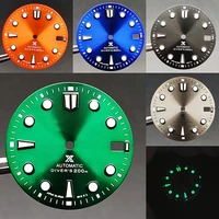 28 5mm skx007 nh35 watch dial sun pattern 3c green luminous dial for skx007 nh35 movement small mm abalone watch dial wit s logo