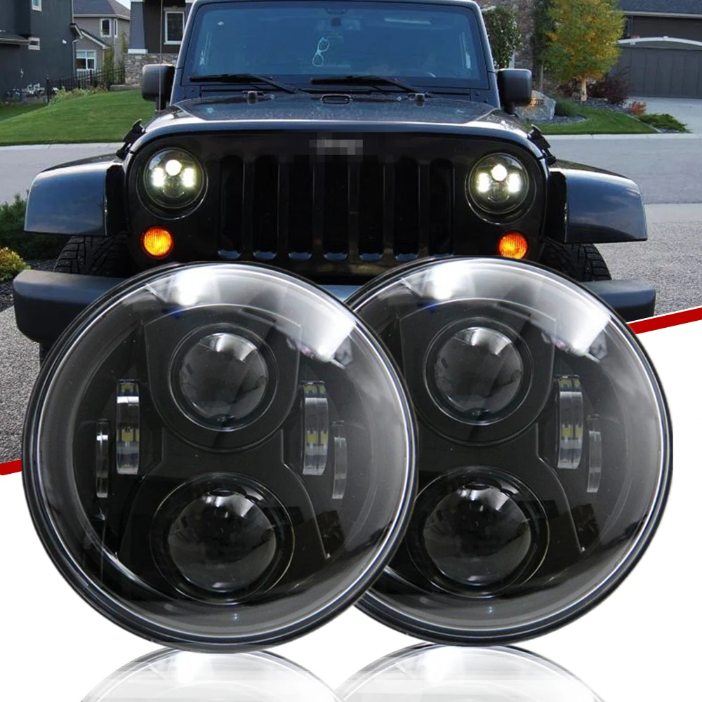 Светодиодная фара 7 дюймов для Jeep Wrangler Круглый дальний и ближний свет 12 В JK TJ CJ Lada