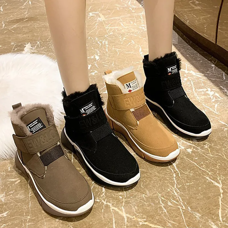 

2021 Snow Boots For Women Warm Suede Short Plush Ladies Ankle Boots Thick Bottom Non Slip Female Footwear Hook Loop Winter New