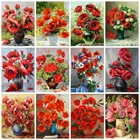 Алмазная живопись Huacan 5d, Новые поступления, Цветочная вышивка маком, Цветочная вышивка красным цветком, вышивка крестиком, домашний декор