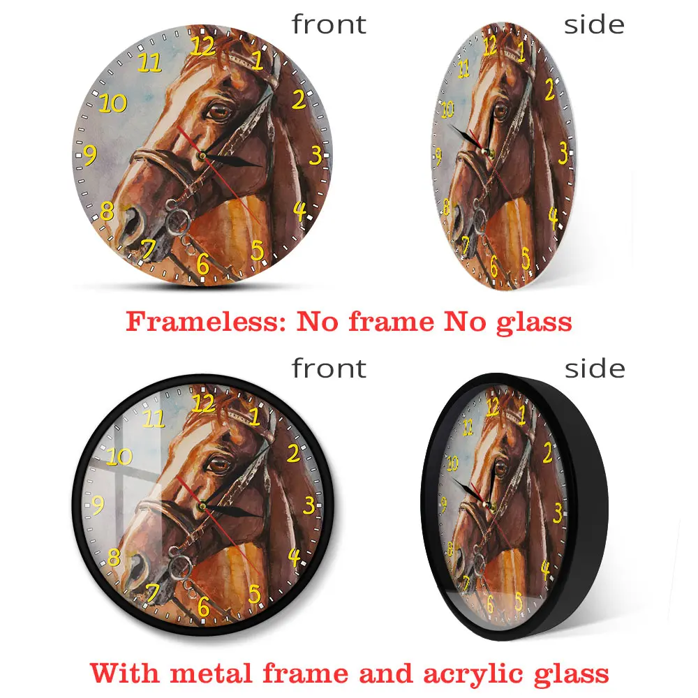 Акварельные настенные часы с принтом лошади дикая коричневая лошадь бесшумные