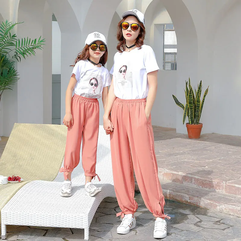 100% хлопковая семейная одинаковая рубашка + штаны комплекты одежды для девочек