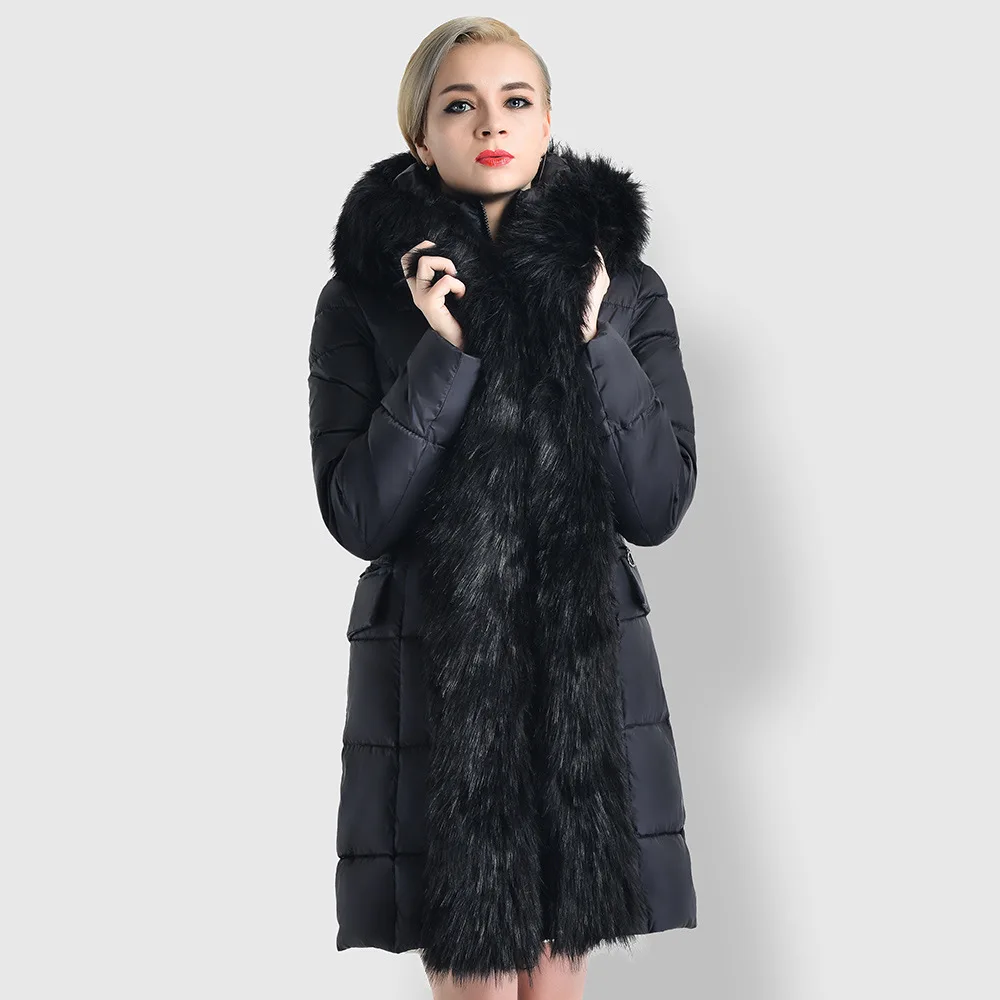 

2020 Winter Wear Mid-length Down Padded Jacket Women European and American Thickened Large Fur Collar Jacket Bubble Luxury