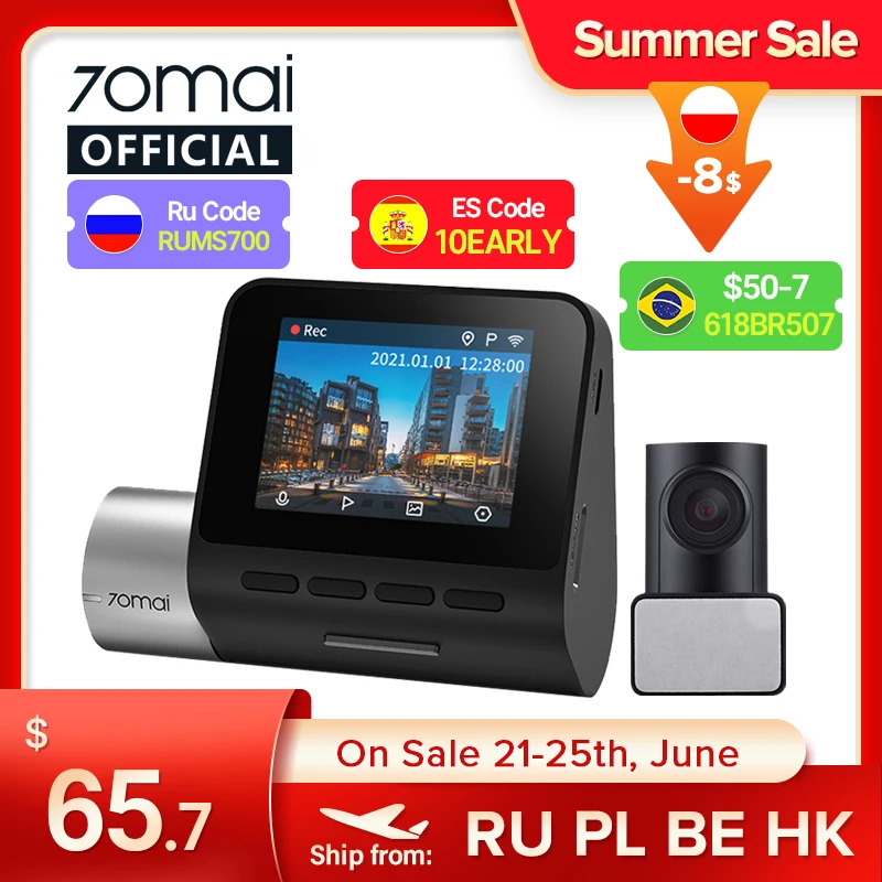 70mai A500 Dash Cam Pro Plus 1944P GPS ADAS Car Dash Camera Dual Sight Cam 70mai Plus A500S Car DVR 24H Parking