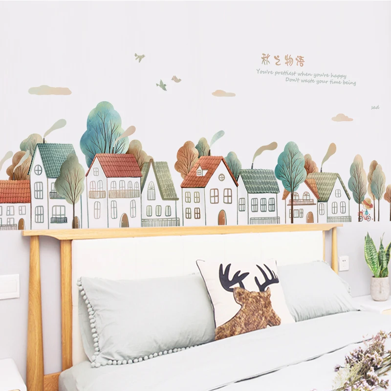

Modern Houses Wall Stickers for Kids Room Living Room Bedroom Decoration DIY Vinyl Mural Wallpaper Art Wall Decals 2021 New